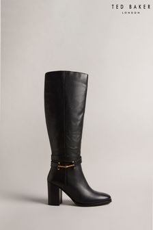 Ted Baker Aryna Black T-Hinge Leather 85mm Knee High Boots (589491) | €154