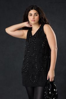 Live Unlimited Black Curve Embellished Chiffon Tunic Vest (589604) | $238