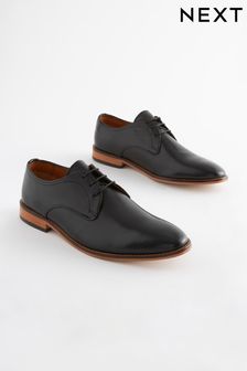 Black Regular Fit Contrast Sole Leather Derby Shoes (589776) | ₪ 198