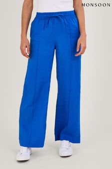 Niebieskie wciągane spodnie lniane Monsoon z szerokimi nogawkami (590001) | 185 zł