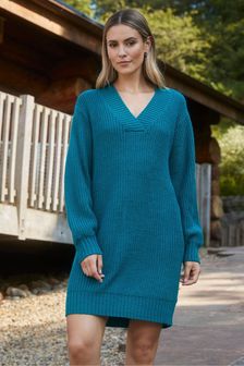 Threadbare Teal V-Neck Knitted Jumper Dress (590011) | 46 €