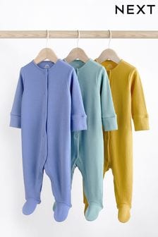 Blue/Green/Yellow Baby Cotton Sleepsuits 3 Pack (0-3yrs) (590463) | €21 - €24