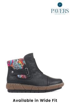 Pavers Black Ladies Wide Fit Ankle Boots (590569) | $99