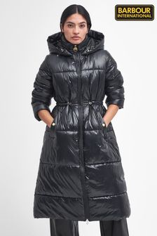 Barbour® International Watkins Longline Gloss Puffer Black Jacket (590577) | $657