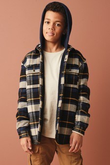 Veste chemise à carreaux avec capuche (3-16 ans)