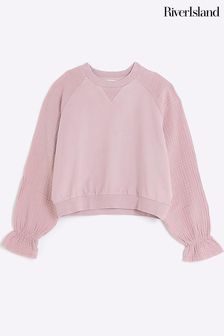 River Island Pink Girls Woven Hybrid Sleeve Sweatshirt (590591) | KRW34,200