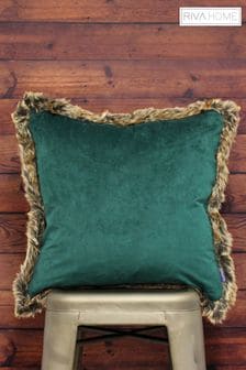 Riva Paoletti Emerald Green Kiruna Faux Fur Trim Polyester Filled Cushion (590796) | $20
