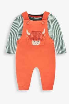 橙色高地牛 - Jojo Maman Bébé男童款熊貼花吊帶褲和條紋上衣套裝 (590837) | NT$1,240