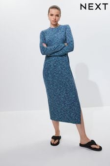 Blue Space Dye Long Sleeve Ribbed Midi Dress (591047) | €29
