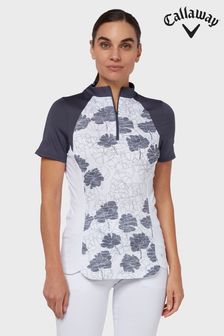 Callaway Apparel Damen Strukturiertes Poloshirt mit floralem Print, Weiß (591326) | 34 €