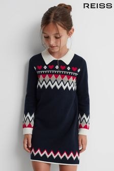 Reiss Navy Billie 9-14 yrs Fairisle Pattern Knitted Dress (591424) | $124