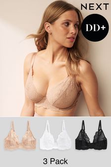 Black/White/Nude Non Pad Plunge DD+ Lace Bras 3 Pack (591515) | SGD 73