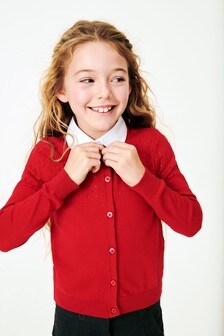 Red Cotton Rich Pointelle Detail School Cardigan (3-16yrs) (591588) | 13 € - 20 €