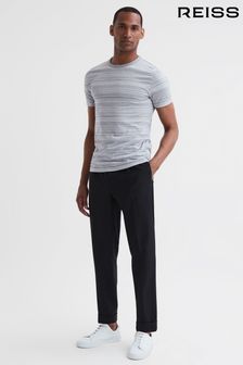 Reiss Grey/White Vega Cotton Striped Crew Neck T-Shirt (591777) | 426 QAR