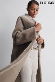 Reiss Light Grey Orla Reversible Leather Shearling Jacket (591893) | €2,128