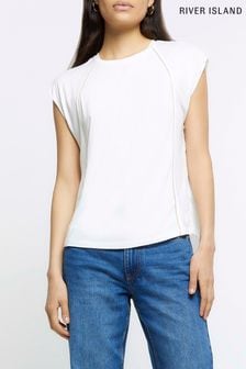 River Island T-Shirt mit Stoff auf der Rückseite und Paspelierung, Weiß (591912) | 20 €