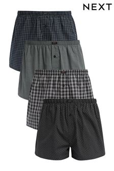 Black Check/Geo 4 pack Woven Pure Cotton Boxers (592036) | €36