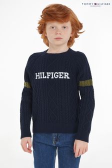 Синий детский свитер с узором "косишка" Tommy Hilfiger (592348) | €44 - €50