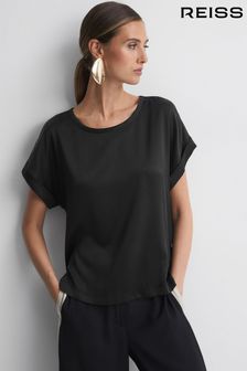Черный - Шелковая футболка с круглым вырезом Reiss Helen (592469) | €180