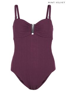 Mint Velvet Purple Marth Bandeau Swimsuit (592581) | LEI 412