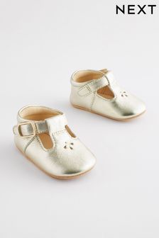 Gold T-Bar Baby Shoes (0-24mths) (592670) | 59 QAR