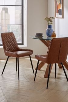 Set of 2 Faux Leather Tan Brown Hamilton Non Arm Dining Chairs (592994) | €305