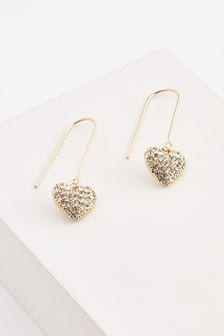 Gold Tone Recycled Metal Sparkle Heart Pull Through Earrings (593348) | AED34