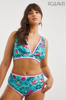 Bikini de plajă cu talie înaltă Figleaves Albastru &Roz Floral Imprimeuri Frida (593411) | 119 LEI