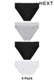 Monochrome Bikini Lace Trim Cotton Blend Knickers 4 Pack (593739) | R267