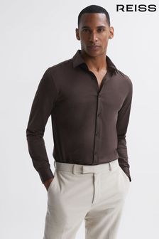Reiss Chocolate King Mercerised Cotton Button-Through Shirt (593789) | 573 QAR