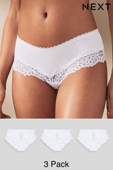 White Hipster Lace Top Rib Knickers 3 Pack (593839) | SGD 31
