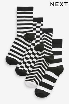 Black/White Geo Super Soft Viscose Ankle Socks 4 Pack (594812) | €6.50