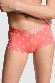 Victoria's Secret PINK Crazy For Coral Pink Palms Short Cotton Logo Scoop Thong Knickers (595072) | €13