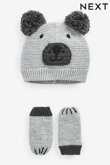Grey Bear Hat & Mittens Set (3mths-6yrs) (595160) | €6 - €6.50