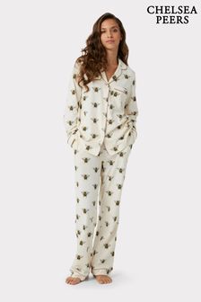 Chelsea Peers Cream Curve Organic Cotton Bee Print Pyjama Set (595286) | €69
