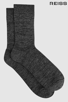 Reiss Black Carrie Metallic Ribbed Socks (595456) | 110 QAR