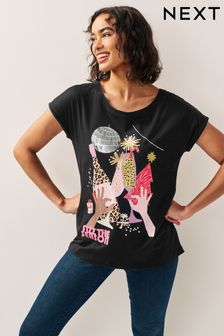 Black Christmas Sequin Graphic Print T-Shirt (595621) | 66 zł