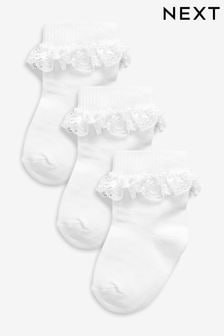 Biały - Zestaw 3 par skarpet niemowlęcych z koronkowym obszyciem (0m-cy-2lata) (595632) | 33 zł