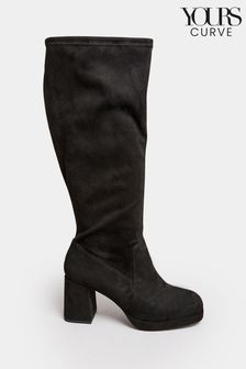Yours Curve Black Extra-Wide Fit Platform Knee Boots (596309) | DKK302