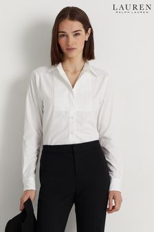Biała bawełniana koszula Lauren Ralph Lauren z zakładkami (596470) | 565 zł