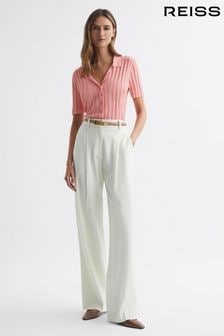 Reiss Pink Stella Fitted Striped Button Through T-Shirt (596504) | $226