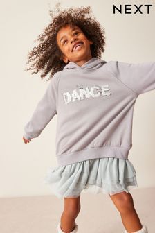 Silver Embellished Hoodie Dress With Mesh Skirt (3-16yrs) (596943) | 25 € - 31 €