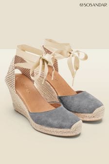 灰色 - Sosandar Perla鹿皮Valenciana布面平底楔形鞋 (596965) | NT$3,220
