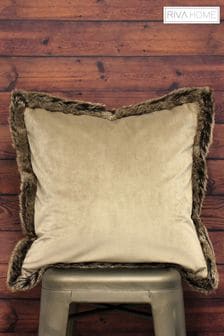 Riva Paoletti Taupe Beige Kiruna Faux Fur Trim Polyester Filled Cushion