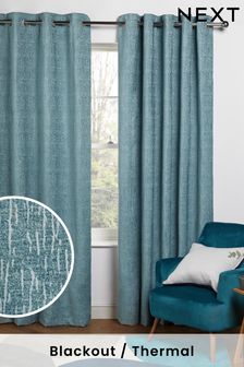Teal Blue Next Heavyweight Chenille Eyelet Blackout/Thermal Curtains