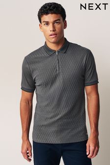 Charcoal Grey Textured Polo Shirt (598535) | $42