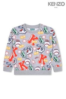 KENZO KIDS Grey All Over Kenzo Logo Sweatshirt (599049) | DKK645 - DKK802