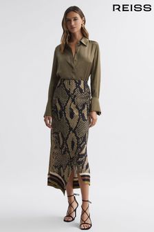 Reiss Brown Daria Snake Print Midi Skirt (599758) | kr2,880