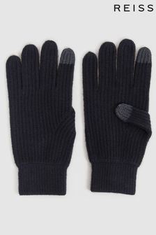 Reiss Black Lawson Merino Wool Ribbed Gloves (599848) | ₪ 350