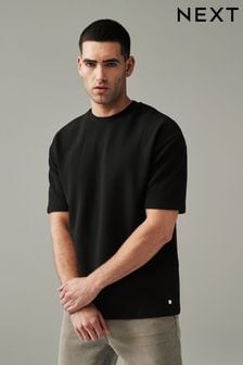 Black Relaxed Fit Ottoman Texture T-Shirt (600130) | MYR 94